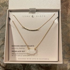 Luna Norte Druzy Quartz Necklace Set. NIB